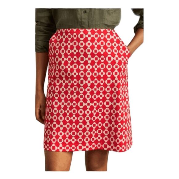 Boden Glorious British Style Mini Skirt Coral Red White Mosaic Printed 6P - Picture 1 of 12